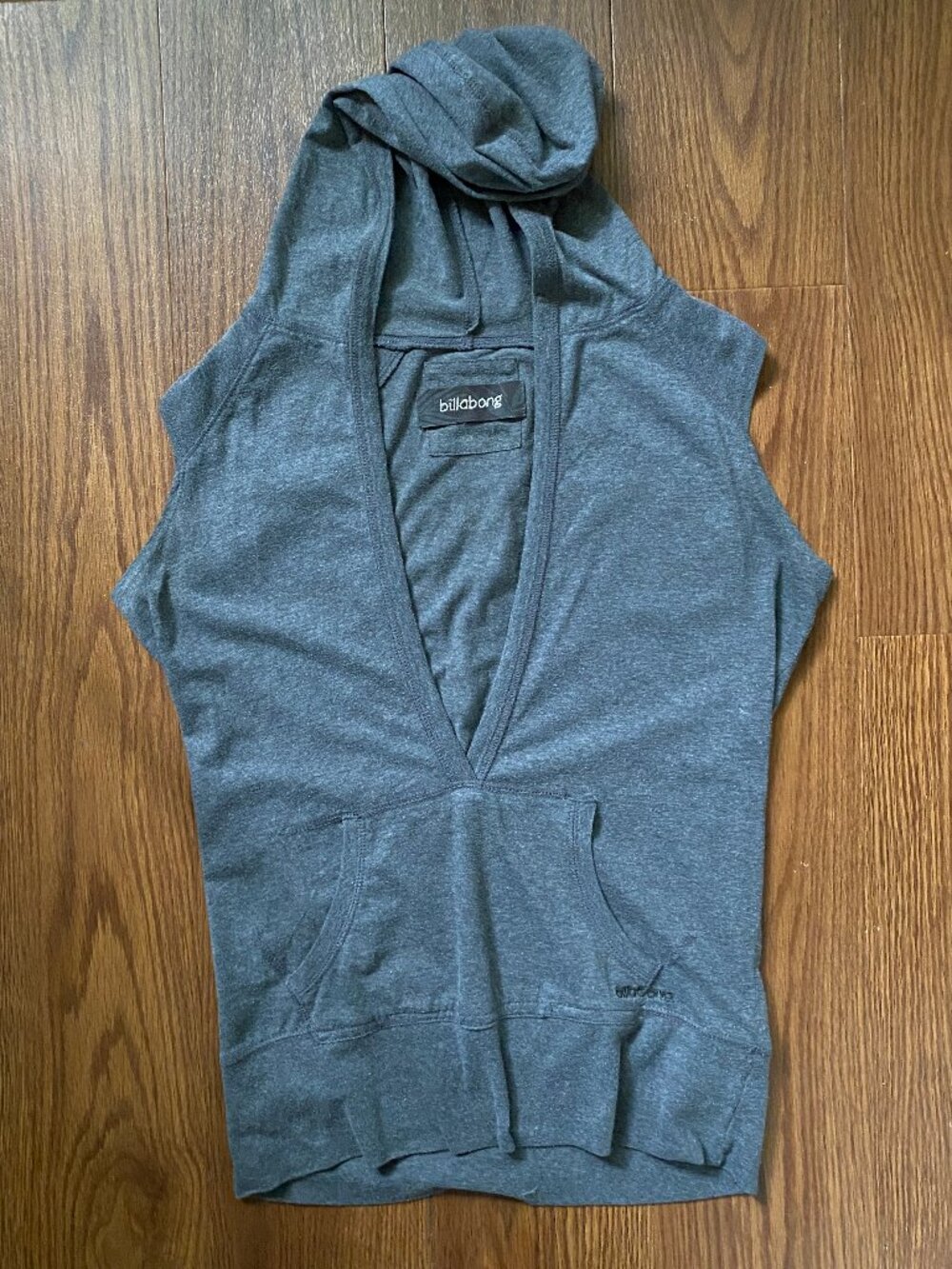 Vintage Billabong Heather Grey Sleeveless Plunge V Neck Hoodie Medium